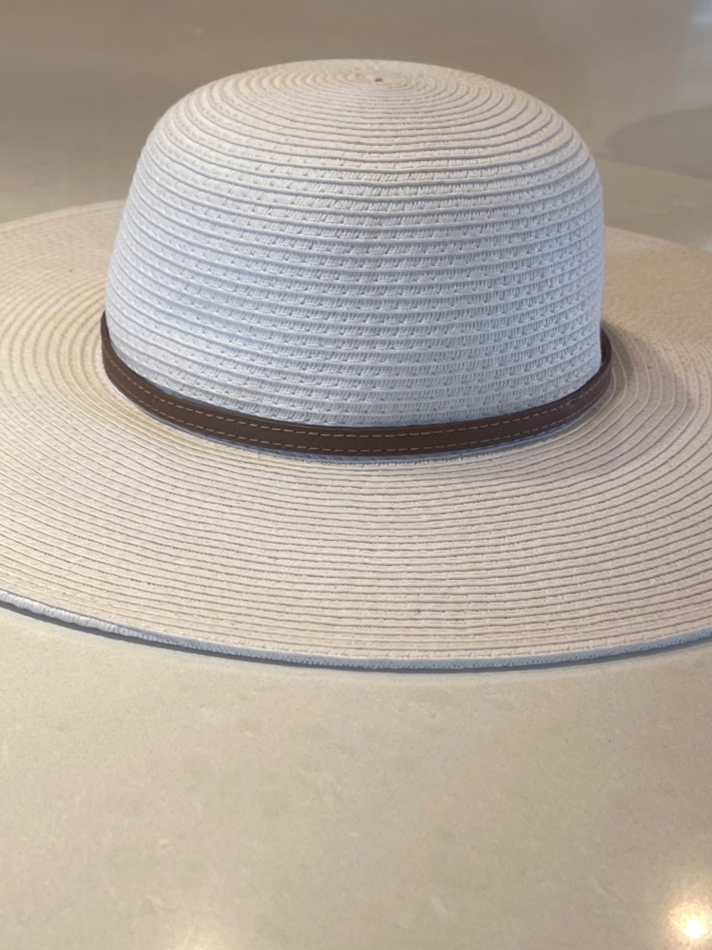 Melissa Odabash Jemima Floppy Wide Brim Hat, White and Tan Leather Trim - Picture 7 of 14
